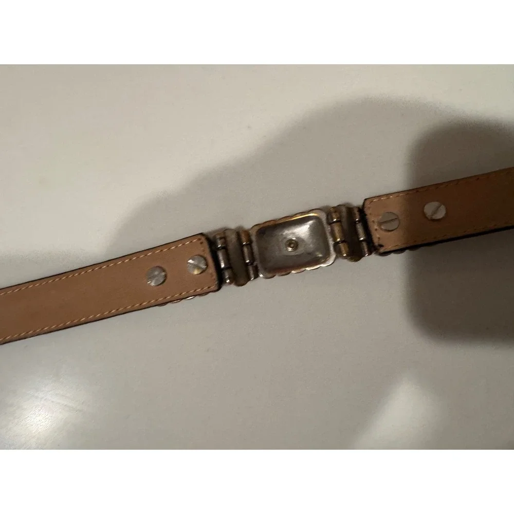 Brighton Black‎ Croc Embossed Leather Belt Silver Gold Two Tone Buckle Womens M